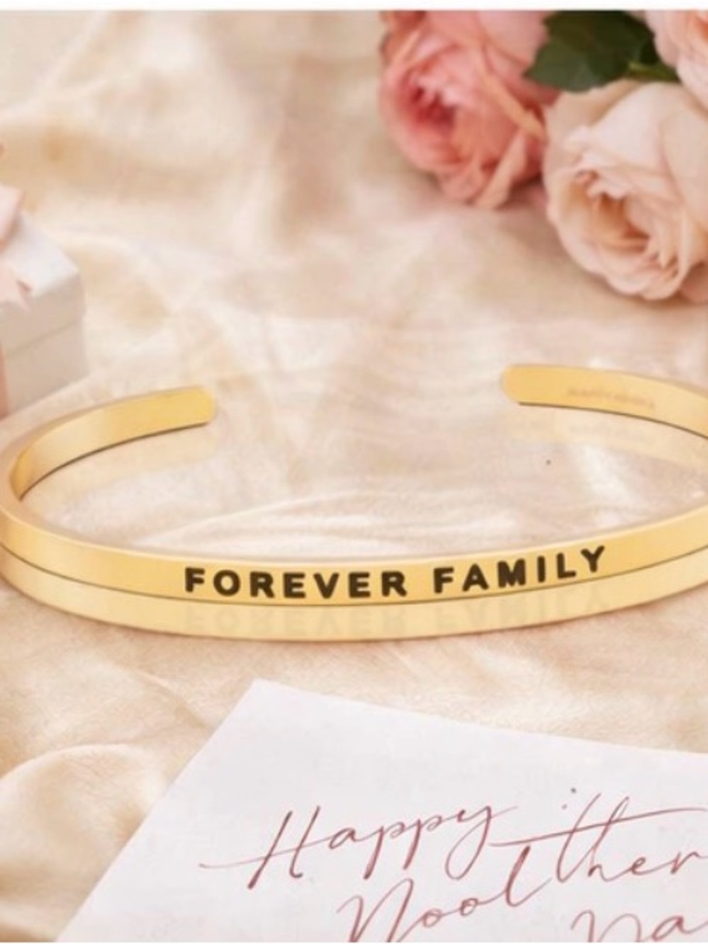 FOREVER FAMILY Mantra Band Gold Cuff Bracelet | Mom Gift